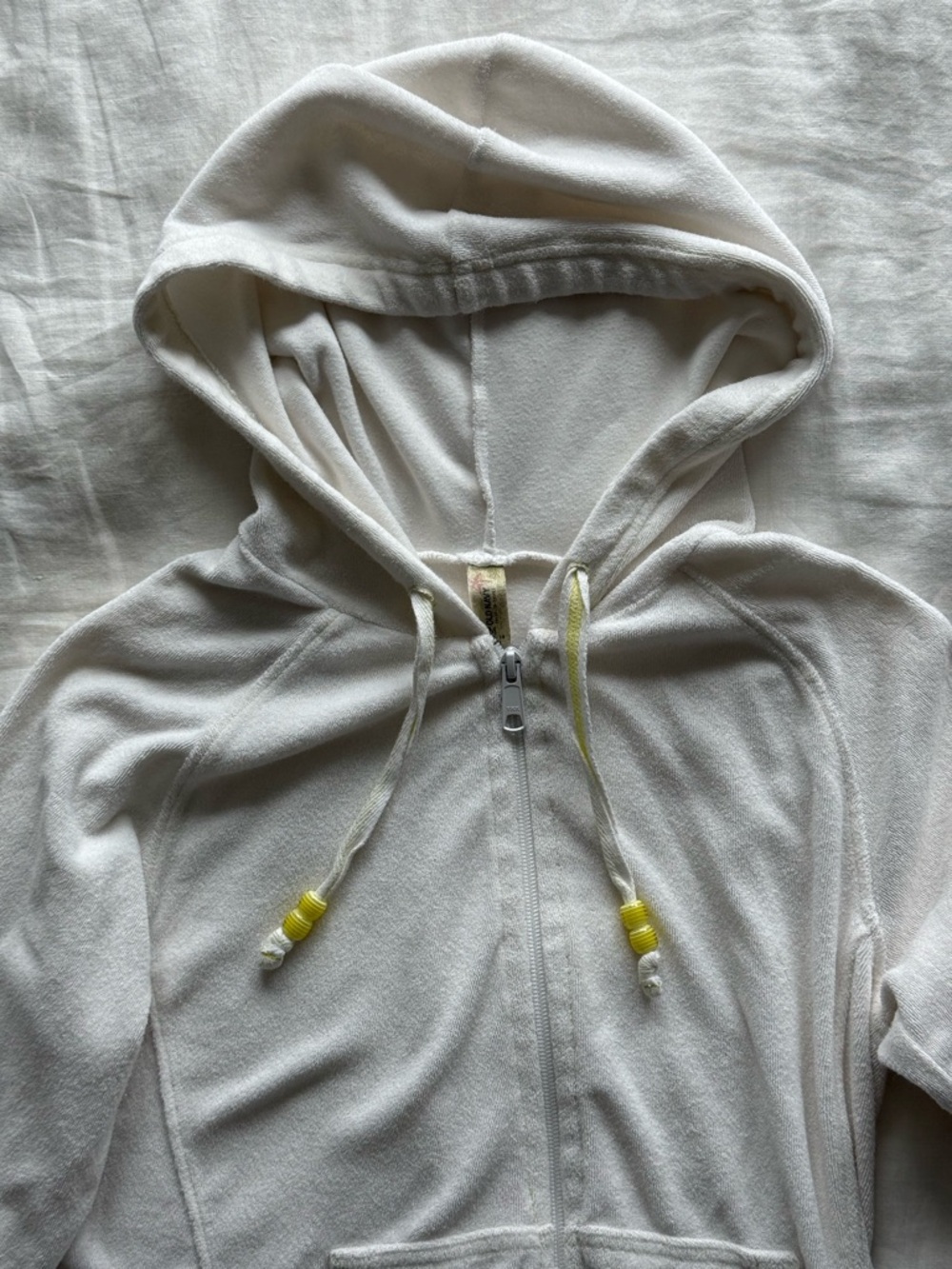 2007 White Terry Zip Hoodie with Yellow Accent